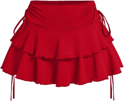 WDIRARA Women's Layered Ruffle Hem Mini Skirt High Waisted Stretchy Drawstring Skirts in Saudi Arabia