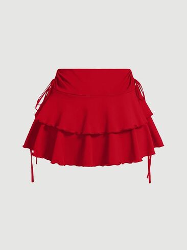 WDIRARA Women's Layered Ruffle Hem Mini Skirt High Waisted Stretchy Drawstring Skirts in Saudi Arabia