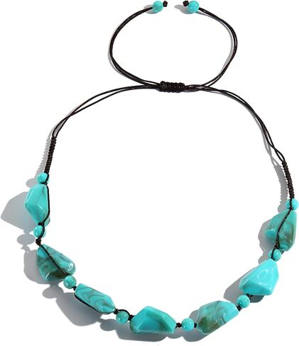 Turquoise Choker Necklace Large Chunky Turquoise Necklace Boho Chain Necklace Beach Summer For Women Jewelry in Saudi Arabia