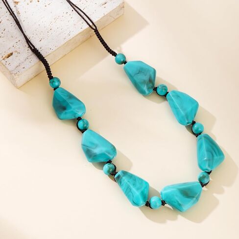Turquoise Choker Necklace Large Chunky Turquoise Necklace Boho Chain Necklace Beach Summer For Women Jewelry in Saudi Arabia