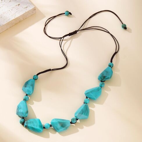 Turquoise Choker Necklace Large Chunky Turquoise Necklace Boho Chain Necklace Beach Summer For Women Jewelry in Saudi Arabia