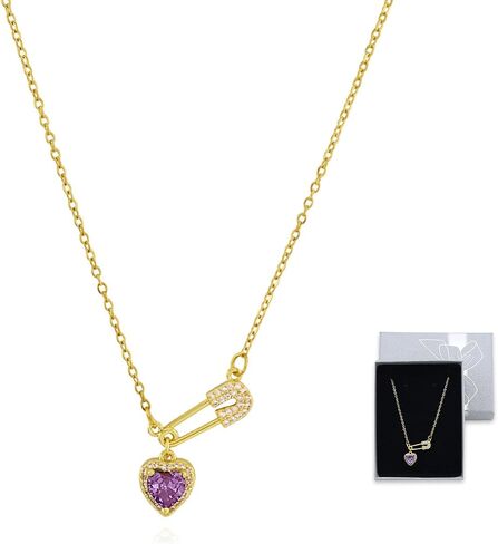 Safety Pin Necklaces for Women Trendy Gold Safety Pin Pendant Necklace Colorful Cubic Zirconia Heart Choker Necklace with Box Refugee Charms Teens Simple Meaningful Minimalist Jewelry in Saudi Arabia