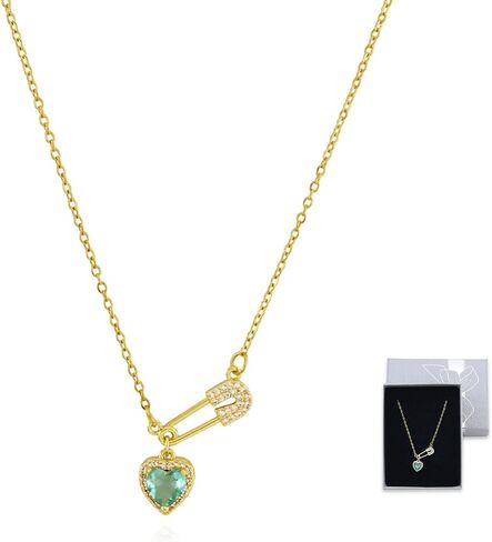 Safety Pin Necklaces for Women Trendy Gold Safety Pin Pendant Necklace Colorful Cubic Zirconia Heart Choker Necklace with Box Refugee Charms Teens Simple Meaningful Minimalist Jewelry in Saudi Arabia