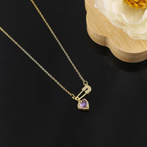 Safety Pin Necklaces for Women Trendy Gold Safety Pin Pendant Necklace Colorful Cubic Zirconia Heart Choker Necklace with Box Refugee Charms Teens Simple Meaningful Minimalist Jewelry in Saudi Arabia