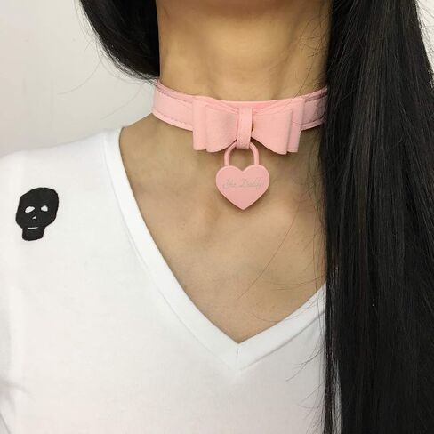 Succuba Bell Choker Collar Necklace Lolita Bow Padlock Collar Choker Necklace Kitty Velvet Necklace for Women and Men in Kuwait