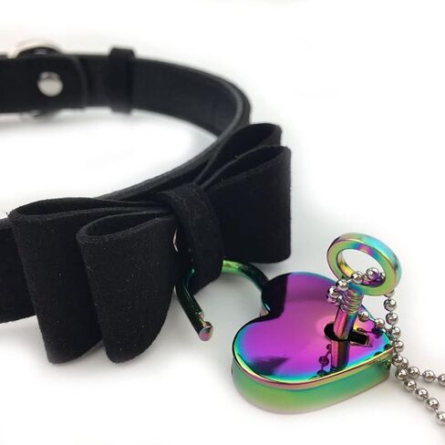 Succuba Bell Choker Collar Necklace Lolita Bow Padlock Collar Choker Necklace Kitty Velvet Necklace for Women and Men in Kuwait