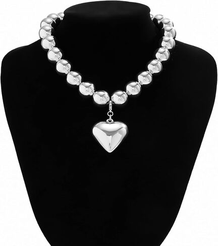 YANCHUN Puffy Heart Necklaces for Women Gold Chunky Beaded Necklaces Heart Charm Necklace Statement Choker Necklace for Women Valentines Day Gifts for Her in Kuwait
