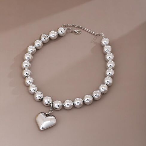 YANCHUN Puffy Heart Necklaces for Women Gold Chunky Beaded Necklaces Heart Charm Necklace Statement Choker Necklace for Women Valentines Day Gifts for Her in Kuwait