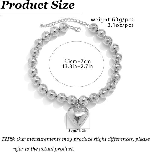 YANCHUN Puffy Heart Necklaces for Women Gold Chunky Beaded Necklaces Heart Charm Necklace Statement Choker Necklace for Women Valentines Day Gifts for Her in Kuwait