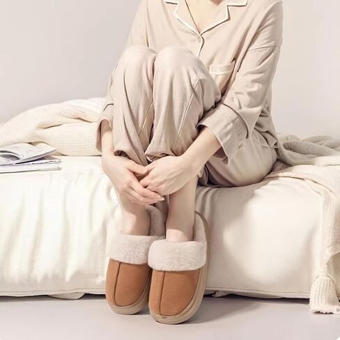 Slippers for Women Suede Womens Slippers, House Slippers for Woman Non-slip House Shoes, Slippers for Women Indoor and Outdoor Fuzzy Slippers Women with Memory Foam in Saudi Arabia