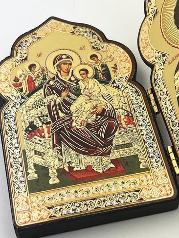 Needzo المعالج الروسي القديس سانت بانتيليمون أيقونة أرثوذكسية خشبية ومريم العذراء ملكة جميع ملجأ المرضى والسرطان الذين يعانون من ثنائي، 10.16 سم، شكل قبة، رقائق ذهبية in Saudi Arabia