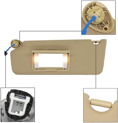 Driver Left Side Sun Visor Compatible with Honda Pilot 2017-2021,for Honda Ridgeline 2018-2020 Sun Visor Replace# 83280-TG7-A12ZA Car Sun Shade with Light and Mirror (Beige-Driver Left) in Saudi Arabia