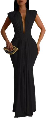 Ekaliy Elegant Bodycon Dresses for Women Deep V Neck Maxi Dress Mermaid Long Dress in Saudi Arabia
