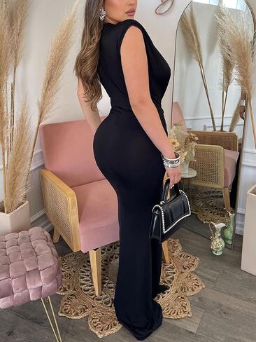 Ekaliy Elegant Bodycon Dresses for Women Deep V Neck Maxi Dress Mermaid Long Dress in Saudi Arabia