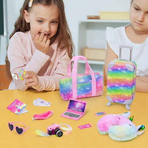 K.T. Fancy 18 Inch American Doll Clothes and Accessories, Doll Travel Suitcase Playset for Girls, Cute Travel Doll Clothes for 18 Inch Girl Doll(Not Include Doll & Shoes) in Saudi Arabia