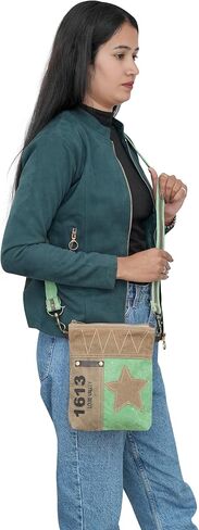 Upcycled Canvas Crossbody Bag for Women | Western Leather Crossbody Bag for Women with Leather Star Accent Leather Fringes in Saudi Arabia