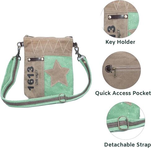 Upcycled Canvas Crossbody Bag for Women | Western Leather Crossbody Bag for Women with Leather Star Accent Leather Fringes in Saudi Arabia