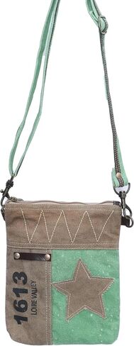 Upcycled Canvas Crossbody Bag for Women | Western Leather Crossbody Bag for Women with Leather Star Accent Leather Fringes in Saudi Arabia