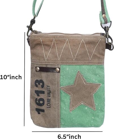 Upcycled Canvas Crossbody Bag for Women | Western Leather Crossbody Bag for Women with Leather Star Accent Leather Fringes in Saudi Arabia