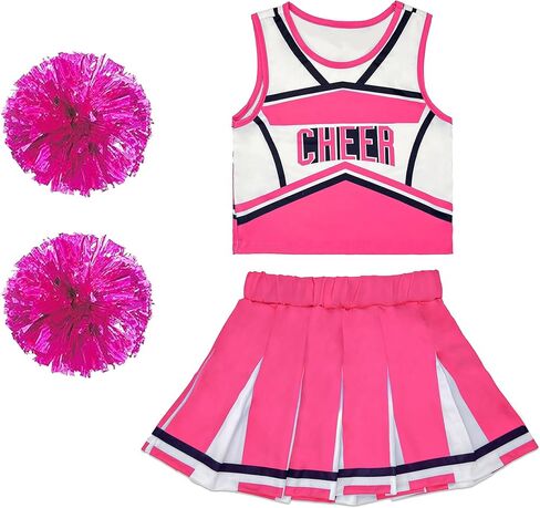 Danzcue Cheerleader Costume for Girls, Cheerleader Dress, Cheerleading Uniform for Halloween Cosplay Gifts, Pink, Medium in Kuwait
