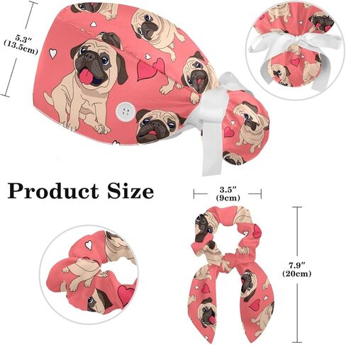 Heart Paw Grey Working Cap，Adjustable Surgical Scrub Cap with Bow Hair Matching Scrunchy for Woman Men in Saudi Arabia