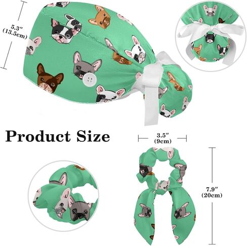 Heart Paw Grey Working Cap，Adjustable Surgical Scrub Cap with Bow Hair Matching Scrunchy for Woman Men in Saudi Arabia