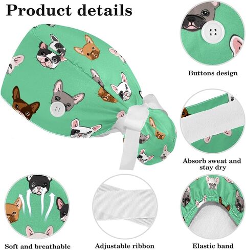 Heart Paw Grey Working Cap，Adjustable Surgical Scrub Cap with Bow Hair Matching Scrunchy for Woman Men in Saudi Arabia