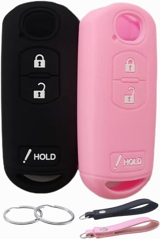 Silicone Rubber Key Fob Cover Compatible with (3 Buttons) 2010-2019 Mazda 3 6 CX-3 CX-5 CX-7 CX-9 (Black Pink) in Saudi Arabia
