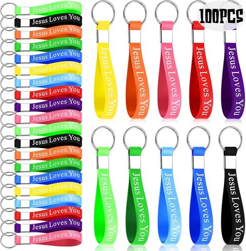 Sasylvia 100 قطعة يسوع يحبك سيليكون سلاسل المفاتيح المسيحية الكتاب المقدس الآية سلاسل المفاتيح السائبة ملهمة الدينية سيليكون سلسلة المفاتيح المسيحية هدية للكنيسة (متعددة الألوان، الكلاسيكية) in Kuwait