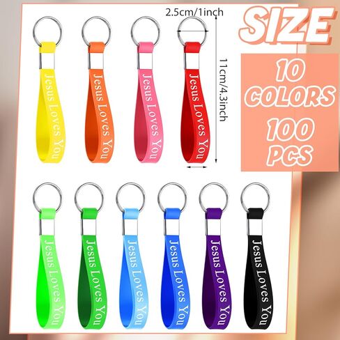 Sasylvia 100 قطعة يسوع يحبك سيليكون سلاسل المفاتيح المسيحية الكتاب المقدس الآية سلاسل المفاتيح السائبة ملهمة الدينية سيليكون سلسلة المفاتيح المسيحية هدية للكنيسة (متعددة الألوان، الكلاسيكية) in Kuwait