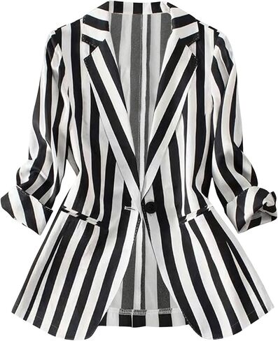 GORGLITTER Women's Striped Single Breasted Blazer Long Sleeve Lapel Neck Suit Jacket in Saudi Arabia