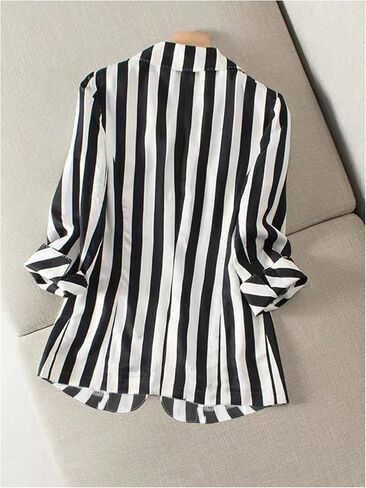 GORGLITTER Women's Striped Single Breasted Blazer Long Sleeve Lapel Neck Suit Jacket in Saudi Arabia