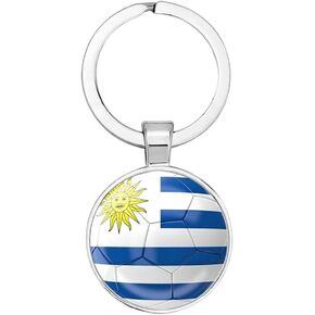 Art Attack Uruguayan Flag Soccer Keychain, Uruguay La Celeste Sky Blue Los Charruas National Football Team Accessories History Party Favor Fan Car Key Chain Ring Pendant Charm (Silver)