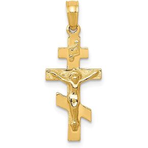 Solid 14k Yellow Gold Eastern Orthodox Cross Crucifix Charm Pendant (25mm x 11mm)