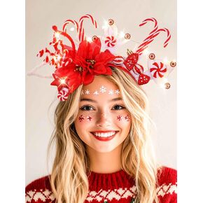 Woeoe LED Christmas Snowflake Headband Candy Canes Hair Hoop Light Up Headpiece Holiday Party Headwear Decoration for Women