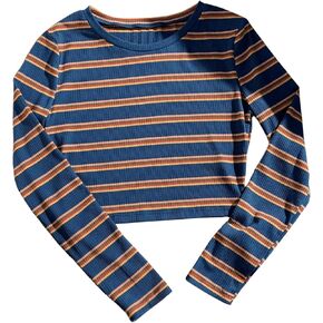SweatyRocks Girl's Striped Crewneck T Shirts Long Sleeve Ribbed Knit Fall Tops
