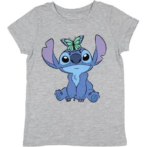 Disney Girls' Lilo and Stitch Butterfly Crewneck Short Sleeve T-Shirt For Kids