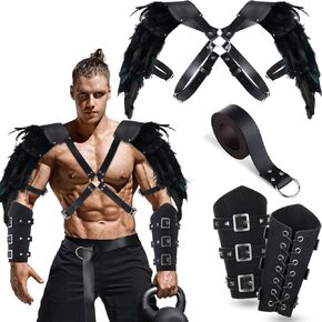 Suhine 3 Pcs PU Leather Leather Shoulder Armor Costume Accessories, Include Adjustable Medieval Armor Faux Leather Arm Guards with Medieval Bracers and Viking Belt for Men Halloween Cosplay Party