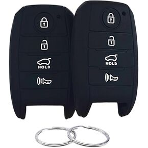 Silicone Rubber Key Fob Cover Compatible with (4 Buttons) 2013-2018 Kia Forte Forte Koup NIRO Optima Rio Sorento Soul Sportage (Black Black)