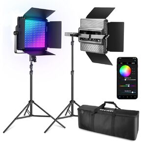 NEEWER 2 Pack RGB1200 LED Video Light مع التحكم APP/2.4G، مجموعة إضاءة فيديو تصوير فوتوغرافي 60 وات مع حامل وحقيبة، 22000Lux@0.5m/1% تعتيم دقيق/360 درجة RGB/ CRI97+/TLCI98+/2500K-8500K/18 تأثيرات in Kuwait
