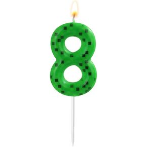 Pixel Miner Birthday Cake Candle, Cake Toppers Green Number Birthday Candles Dynamite Birthday Candles TNT Themed Birthday Candles for Party Decoration Supplies (5)