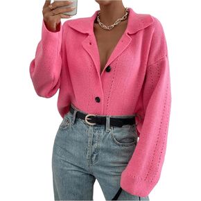 سترة نسائية من MakeMeChic بأكمام طويلة وأزرار سفلية وياقة وكتف منسدل