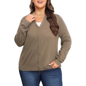 Plus Size Cardigan Sweaters for Women Knit Long Sleeve V Neck Button Casual Fall Tops Outfits