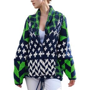 Women's Oversized Cardigan Sweater Knit Y2K Print Patterned Shawl Collar Sweater Coat Long Sleeve Button Down Cardigans