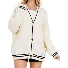 loveimgs Women's Cardigan Open Front Stars Embroideried Cable Knit Sweaters Button Down V Neck Sweater