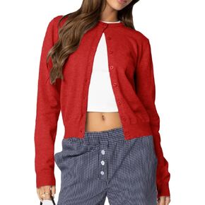 Women Basic Lightweight Cardigan Button Up Cute Sweater Solid Color Long Sleeve Knitted Shirt Knitwear Tops