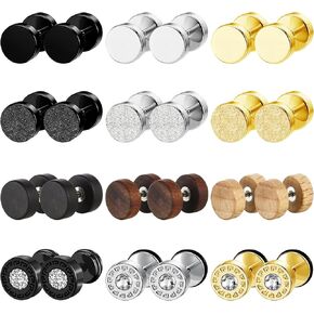 12 Pairs Stainless Steel Stud Earrings for Men Faux Gauges Earrings Hypoallergenic Earrings Flatback Dot Earrings Screw Back Earrings for Women Men