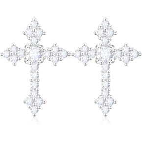 Moissanite Cross Earrings for Men, 0.5 Carats D Color VVSI Sterling Silver Cross Stud Eearrings Moissanite Stud Earrings Women Crucifix Jewelry Gift