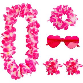 Fumwase Hawaiian Flower Leis Hawaiian Lays Flower Crown Bracelet Sunglasses Luau Accessories for Women Halloween Summer Party