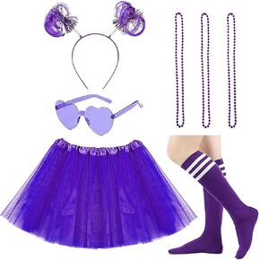 Chiclinco Womens Layered Tulle Tutu Spirit Day Costume Set with Pom Pom Headband Playful Halloween Party Accessories